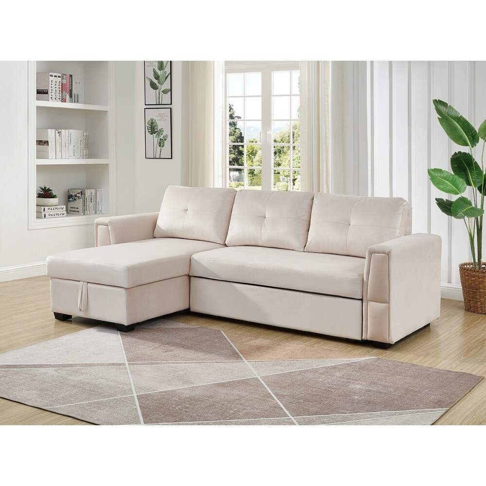 Velvet Reversible Sofabed Sectional Sofa   Chaise   91\