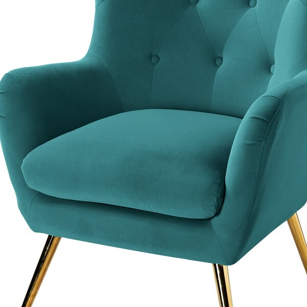 Eusebio Tufted Velvet Accent Chair with Wingback， Arms， and Metal Gold Legs for Living Room or Bedroom by HULALA HOME