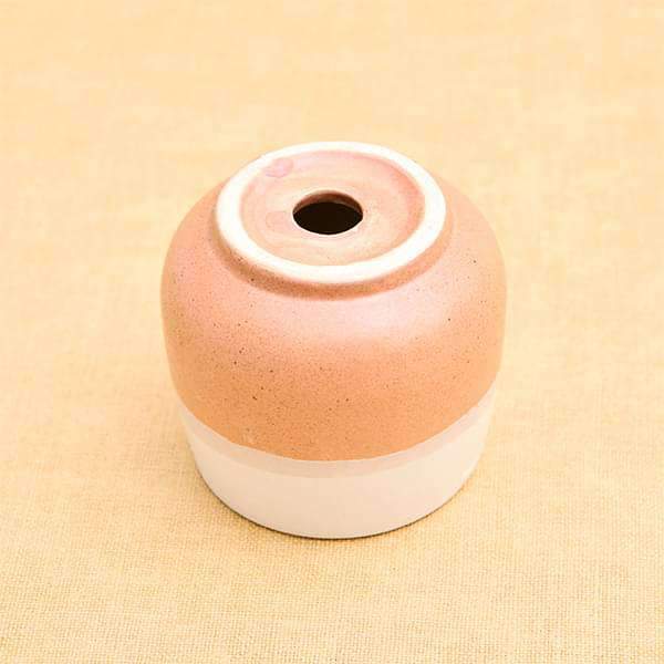 2.8 inch (7 cm) CP009 Jar Shape Round Ceramic Pot With Plate (White, Light Peach) (set of 2)