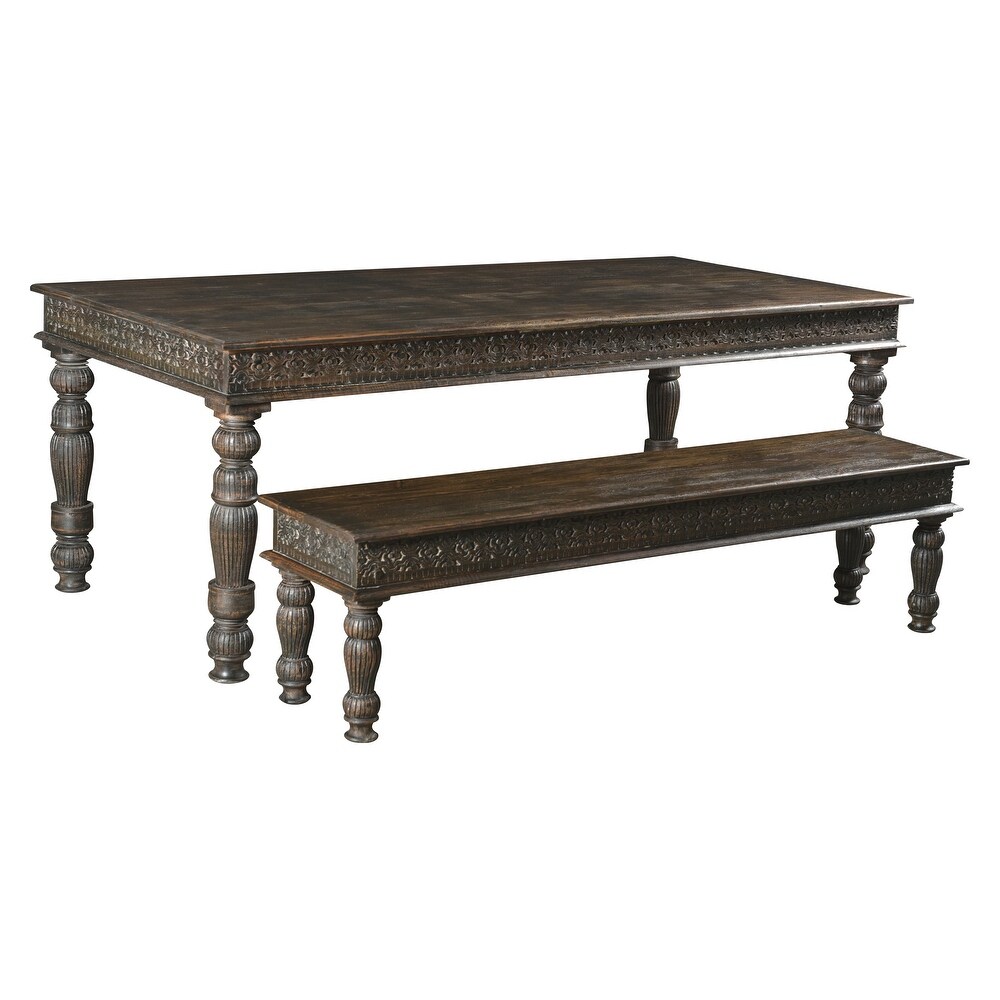 Providence 84 inch Carved Teak Dining Table   Black