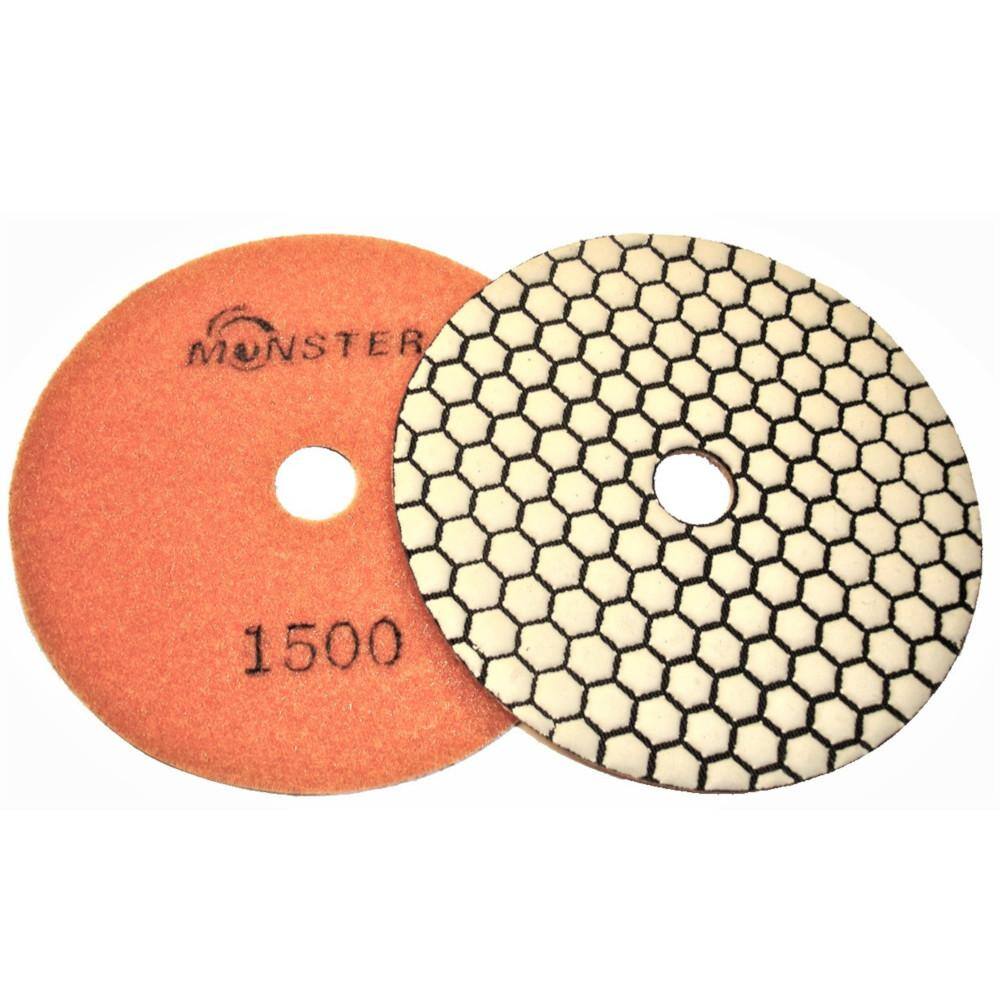 Monster 5 in. Dry Diamond Polishing Pads Set of 8 with Black Buff with Back Holder 5DPDNGSETB