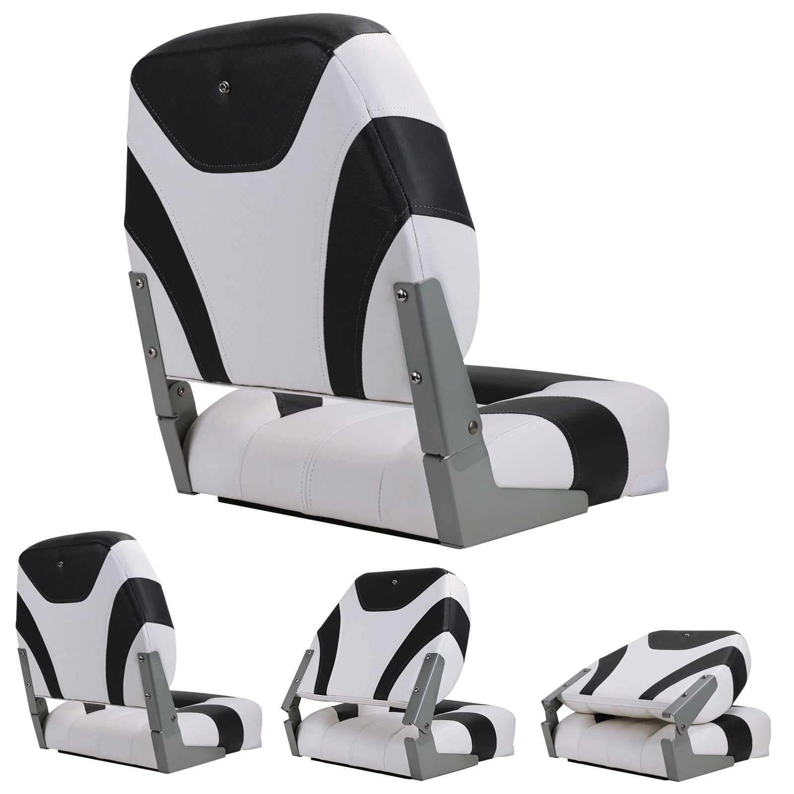 NORTHCAPTAIN Deluxe White/Black Low Back Folding Boat Seat， 2 Seats