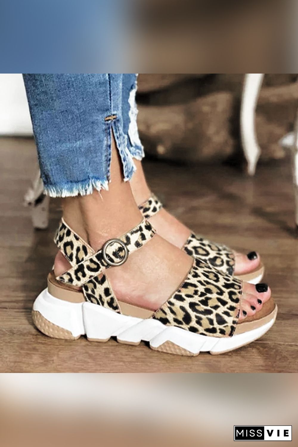 Leopard Print Women Wedge Sandals Wholesale