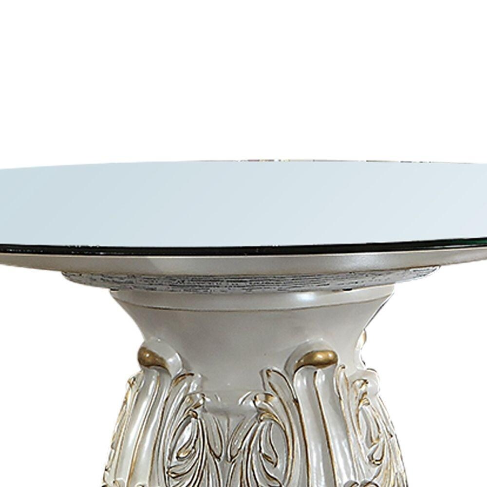 ACME Vendome Pedestal Round Dining Table in Antique Pearl