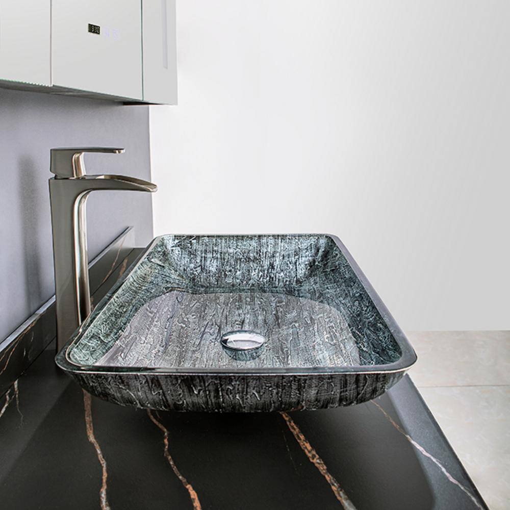 ROSWELL Black Tree Bark Glass Rectangular Vessel Bathroom Sink without Faucet 80122-GBS-BT