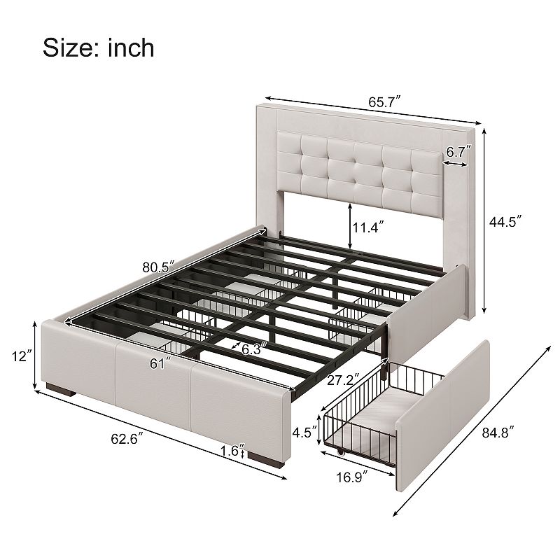 Merax Modern Style Upholstered Queen Platform Bed