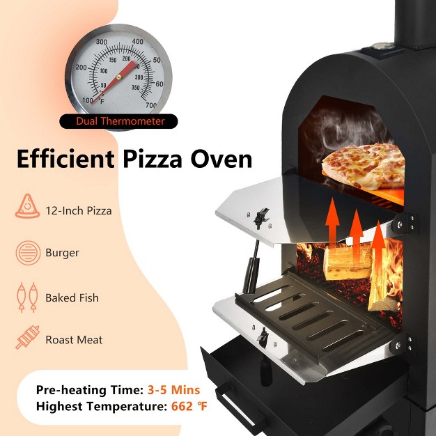 Costway Outdoor Pizza Oven Wood Fire Pizza Maker Grill W Pizza Stone amp Waterproof Cover