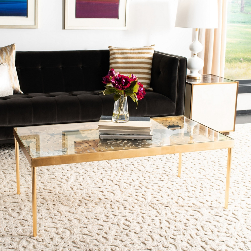 Liam Palm Leaf Coffee Table Gold Leaf   Tropical   Coffee Tables   by Peachtree Fine Furniture  Houzz