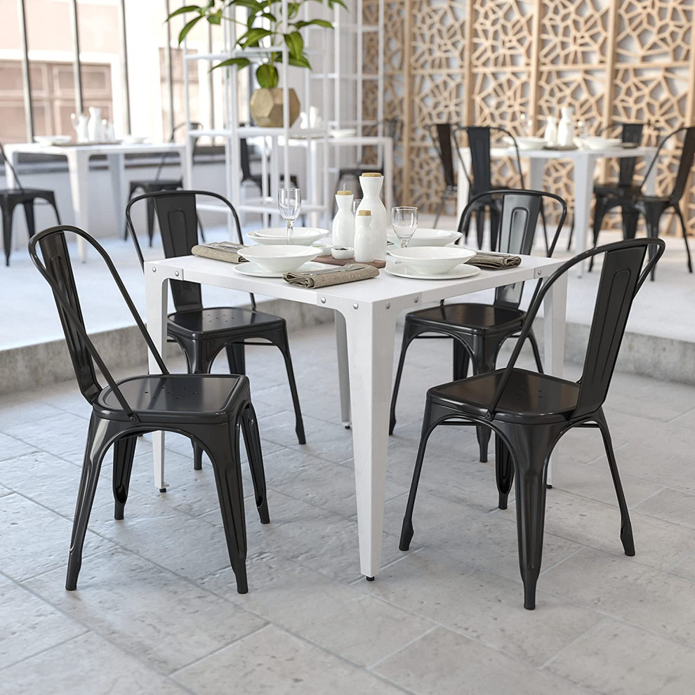 Set of 4 Outdoor Dining Chair  Stackable Design With Open Back   Industrial   Outdoor Dining Chairs   by Decor Love  Houzz