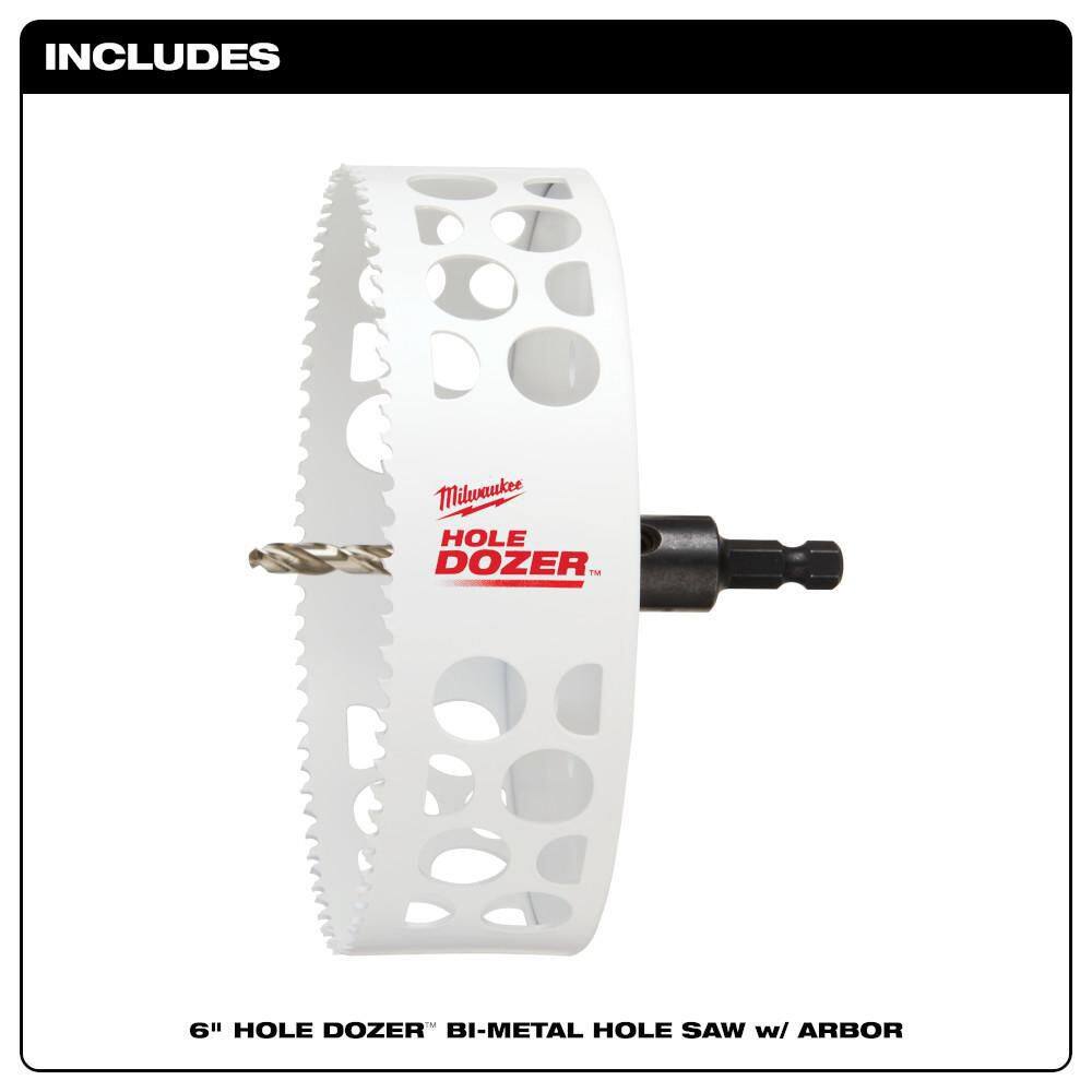 MW 6 in. Hole Dozer Bi-Metal Hole Saw with 38 in. Arbor and Pilot Bit 49-56-9698