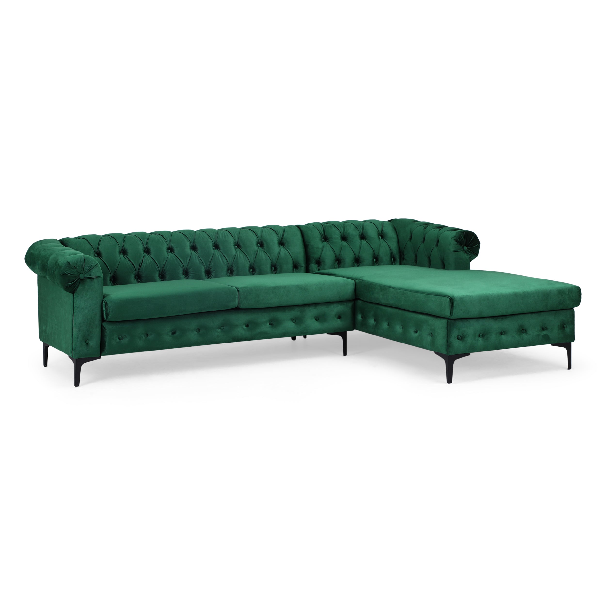 Juelz Contemporary Velvet 3 Seater Sectional Sofa with Chaise Lounge