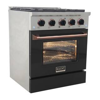 Kucht 30 in. 4.2 cu. ft. Natural Gas Range with Convection Oven in Black with Black Knobs and Rose Gold Handle KNG301-K-ROSE