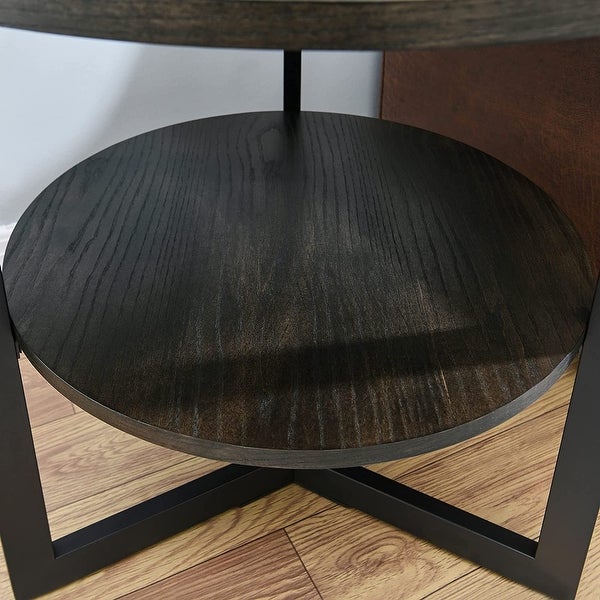 Round Large End Table with Storage Shelf - 25'2