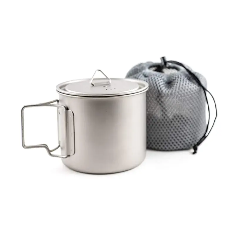 Outdoor Single Folding Long Handle Camp Pot 1.1l 1.6l Cookware Set Titanium Cooking Pot