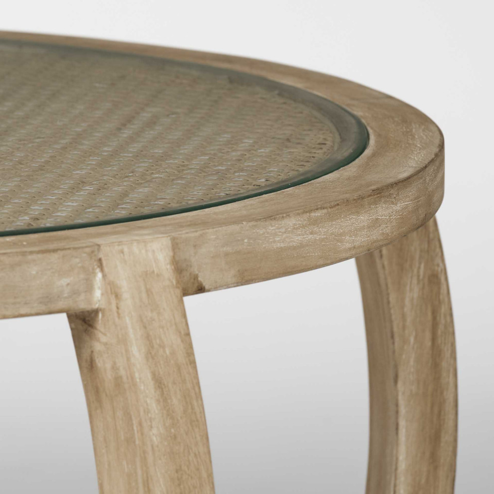 HomeRoots S/2 41.5 quotRound Woven Cane Glass Top and Solid Wood Coffee Tables   Transitional   Coffee Table Sets   by VirVentures  Houzz