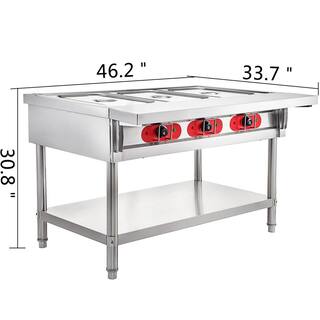 VEVOR Commercial Electric Food Warmer 3-Pot Steam Table Food Warmer 1500 Watt Stainless Steel Steam Table for Restaurant CJRT3G1500W000001V1