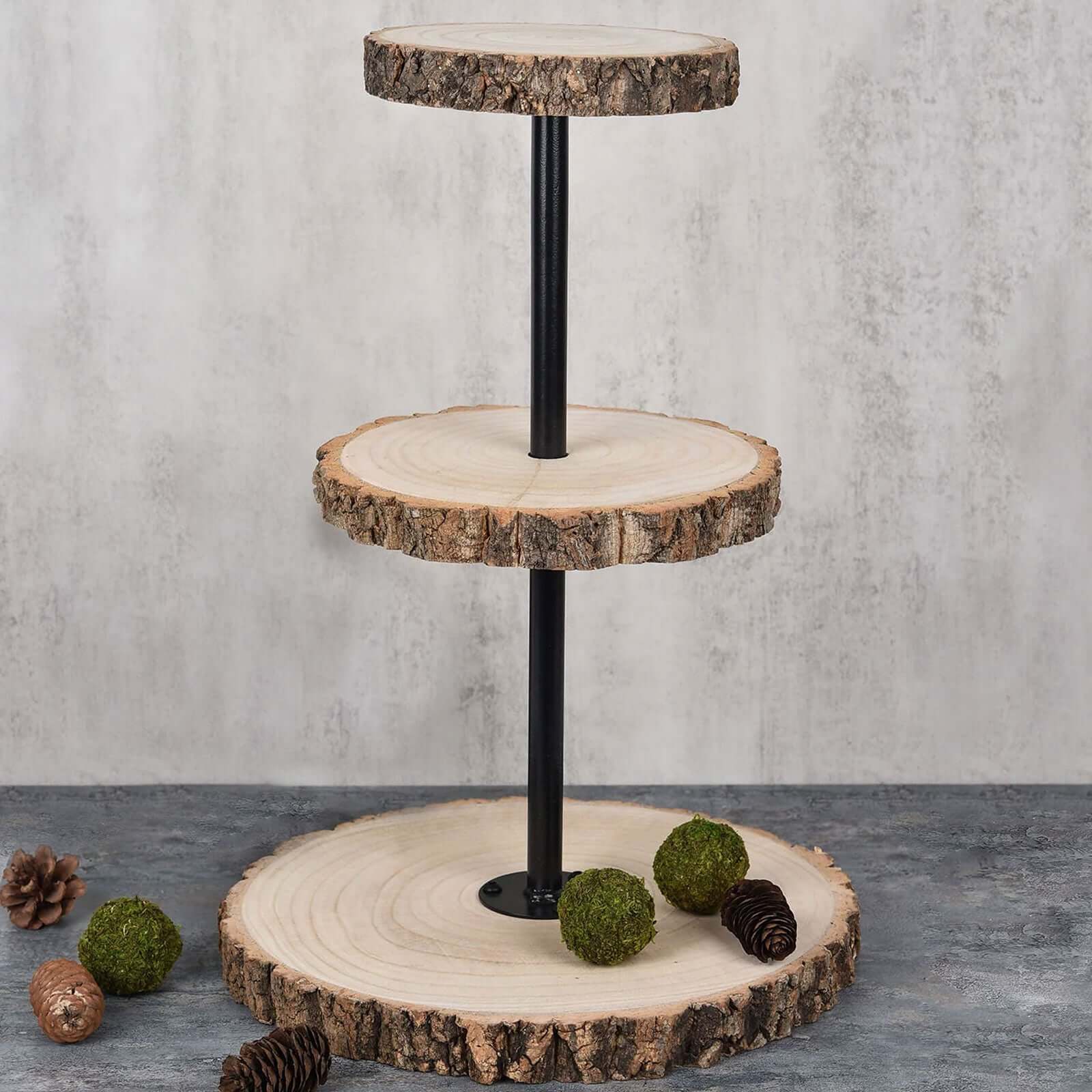 3-Tier Tower Natural Wood Slice Cheese Board Cupcake Stand, Rustic Centerpiece - Assembly Tools Included 19