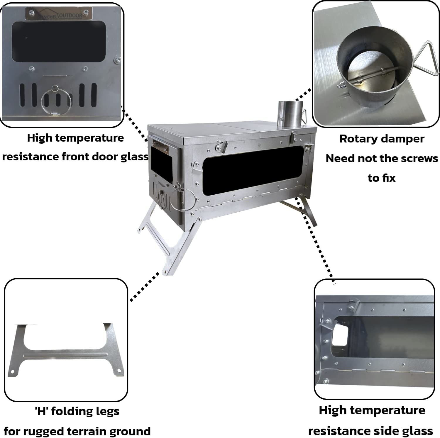 DANCHEL Outdoor TSG 100% Titanium Camping Wood Stove with Chimney Pipe, Folding Hot Tent Backpack Stove