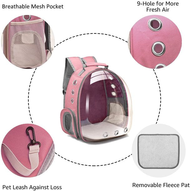 Cat Backpack Carrier Bubble Bag， Small Dog Backpack Carrier for Small Dogs， Space Capsule Pet Carrier Dog Hiking Backpack Airline Approved Travel Carrier - Pink