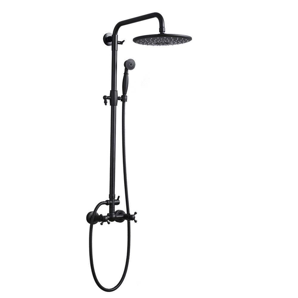 PROOX 2-Spray Round High-Pressure Wall Bar Shower Kit with Hand Shower in Matte Black PRAE383-MB