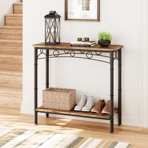 Trinity Small Console Table Retro Sofa Table With Storage 2 Tier Behind Couch Table For For Living Room Entryway Hallway Foyer