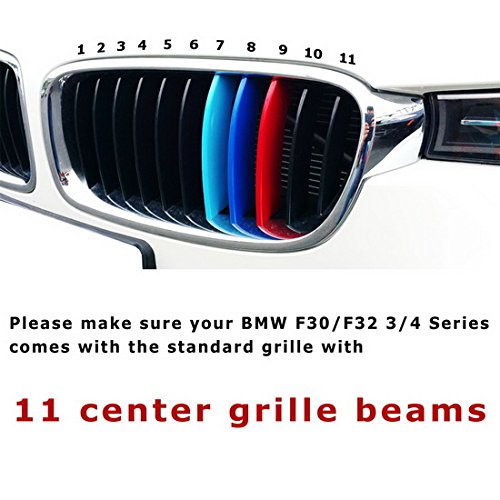 iJDMTOY M-Colored Grille Insert Trims For BMW F30 3 Series 320i 328d 328i 335i 340i w/Standard Kidney Grill (11 Beams)， NOT for 8-Beam Black Grille nor M3