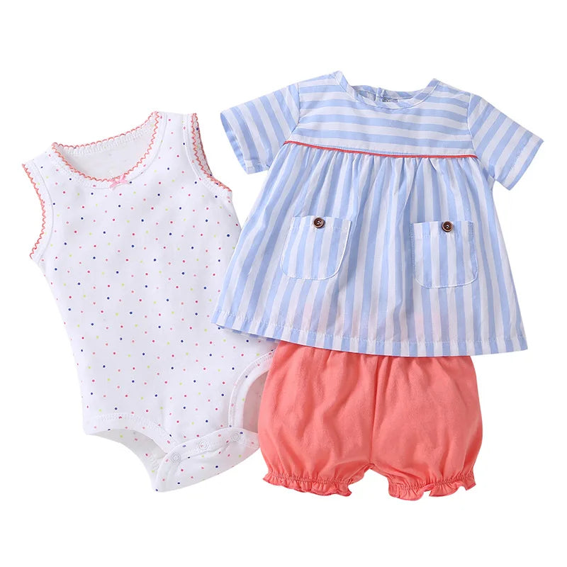 3 Pieces Newborn Infant Baby girl clothes 2023 Summer Cute Cartoon Bodysuit+Tops+Shorts Soft Cotton Bebies Kids Outfits