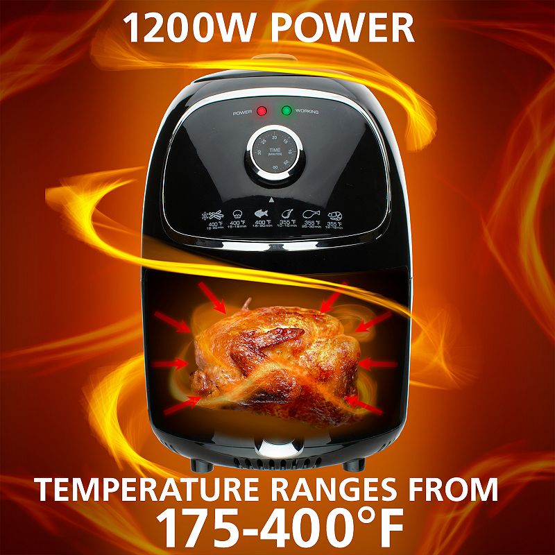 Brentwood AF-202BK 2 Quart Small Electric Air Fryer Black with Timer and Temp Control