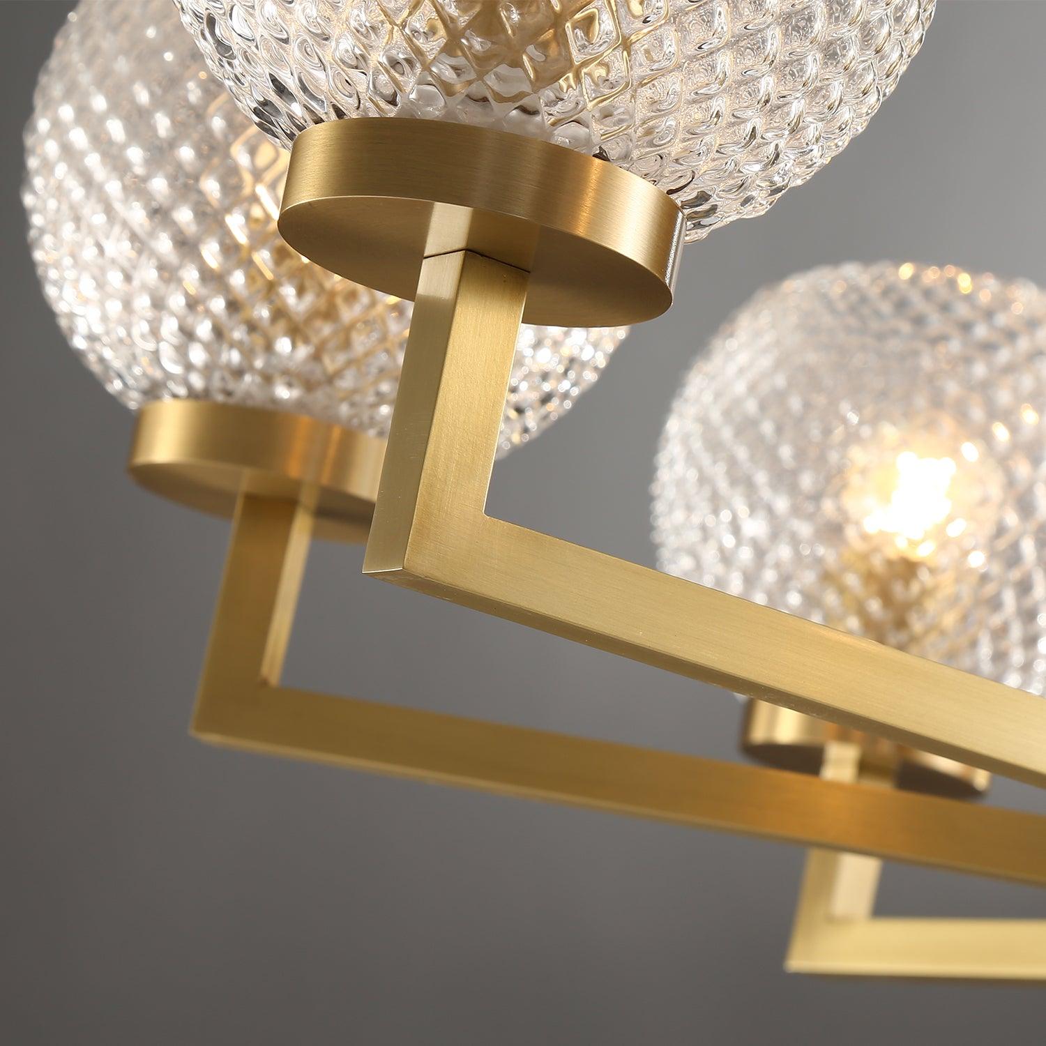 Ribbed Glass Brass Chandelier