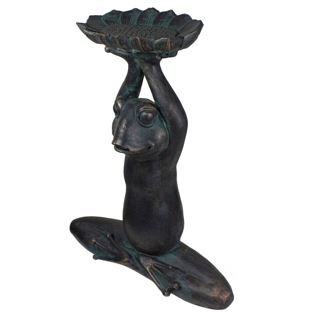 Gray Yoga Frog With Bird Feeder Outdoor Garden Statue