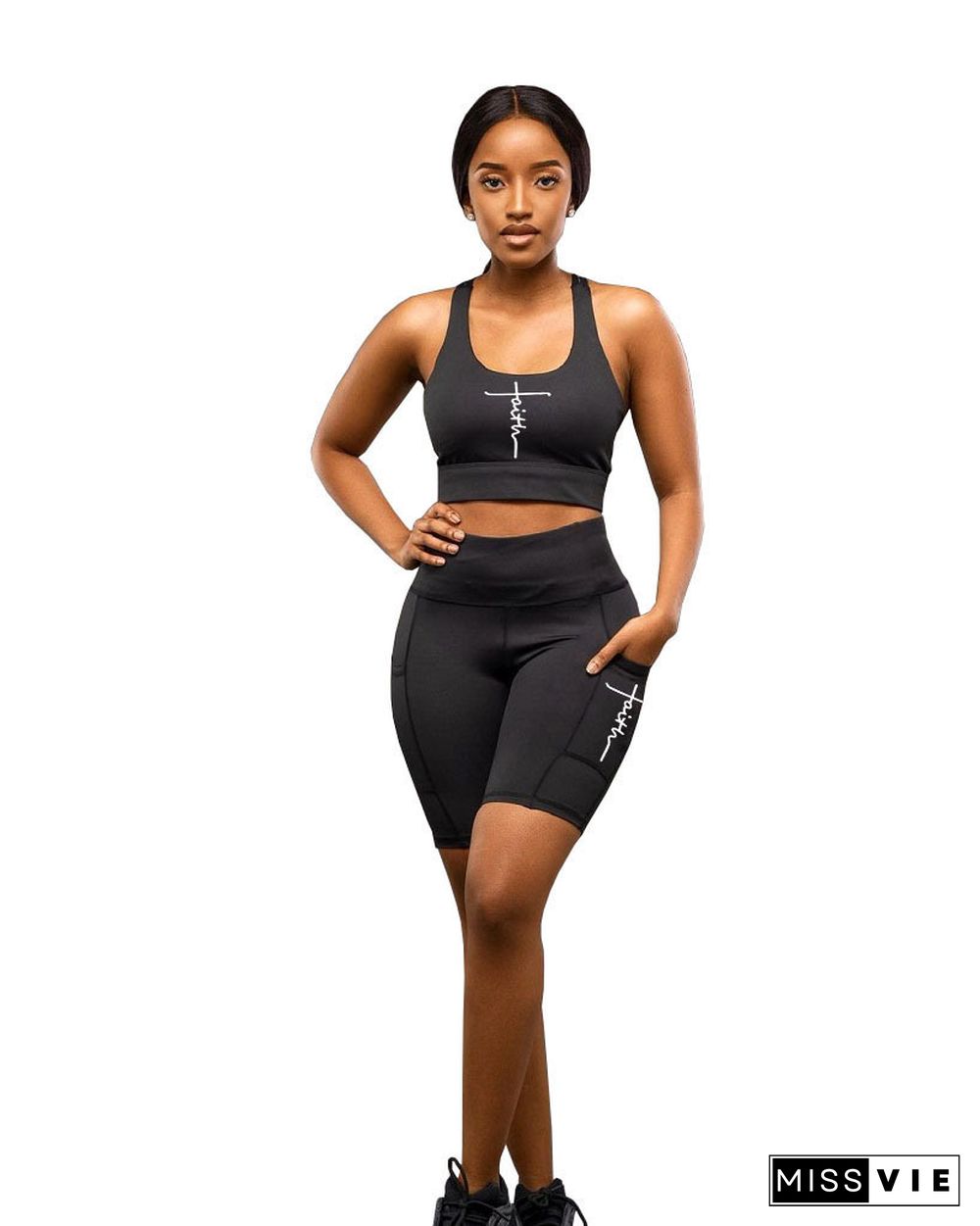 Fitness Sleeveless Vest Crop Top Biker Shorts Sets