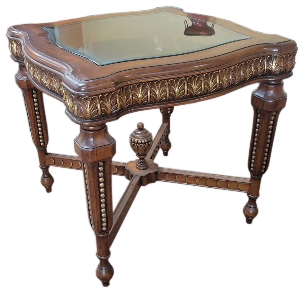 Solid Wood End Table With Glass Top   Traditional   Side Tables And End Tables   by Infinity Furniture  Houzz