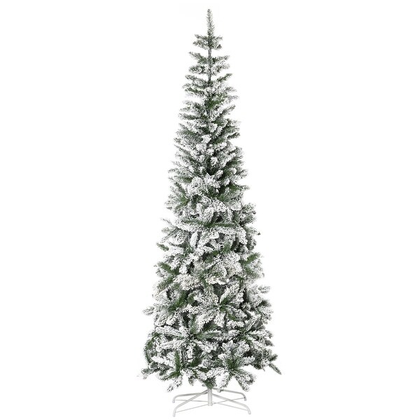 HOMCOM Slim Flocked Christmas Tree with Stand