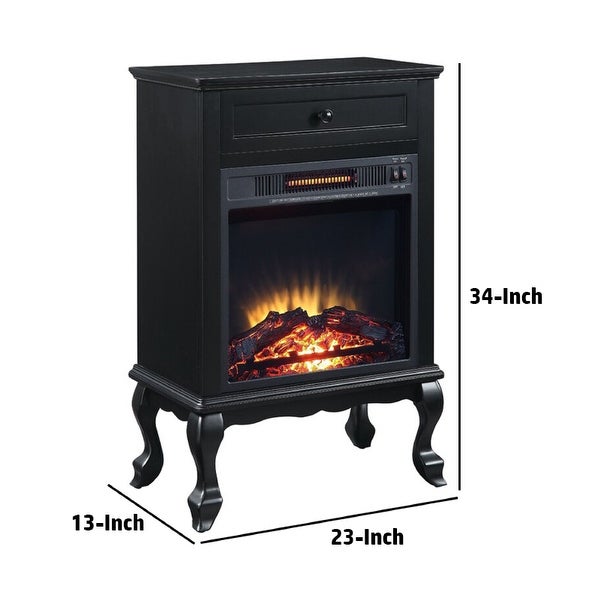 Ryla 34 Inch Wood End Table with LED Electric Fireplace， 1 Drawer， Black