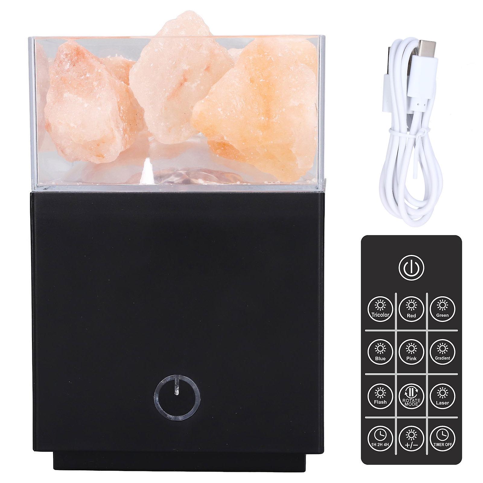 Led Colorful Himalayan Salt Lamp Remote Control Square Salt Block Lamp Negative Ion Air Purification Lampblack