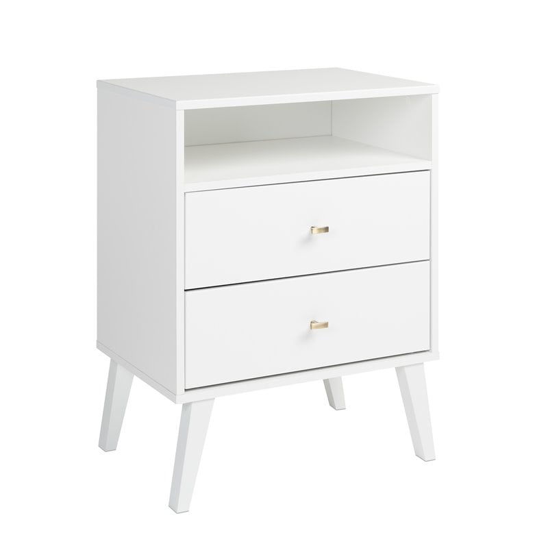 Maddie Home Sea Breeze Mid Century 2 Drawer Tall Wood Nightstand in White