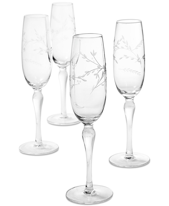 Hotel Collection Etched Floral Champagne Flutes Set of 4