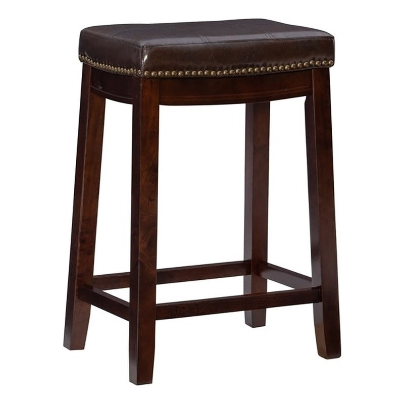 Pemberly Row 26 Transitional Wood/Faux Leather Counter Stool in Dark Brown