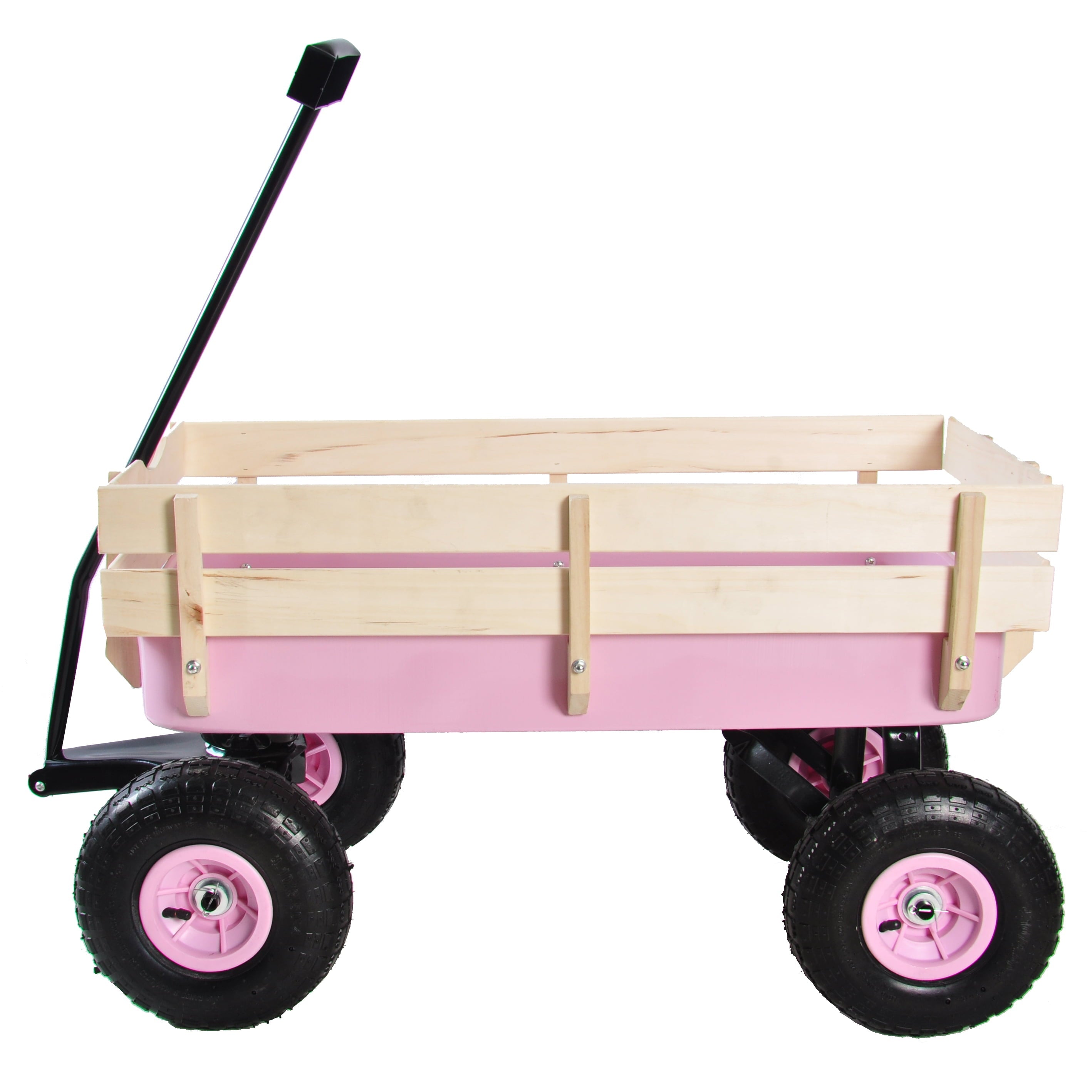 Toy Wagons for Kids, All Terrain Utility Wagon with Removable Wooden Railing and Rubber Wheels, Outdoor Toy Wagons for Kids to Pull, Beach Wagon for Camping Shopping, Pink