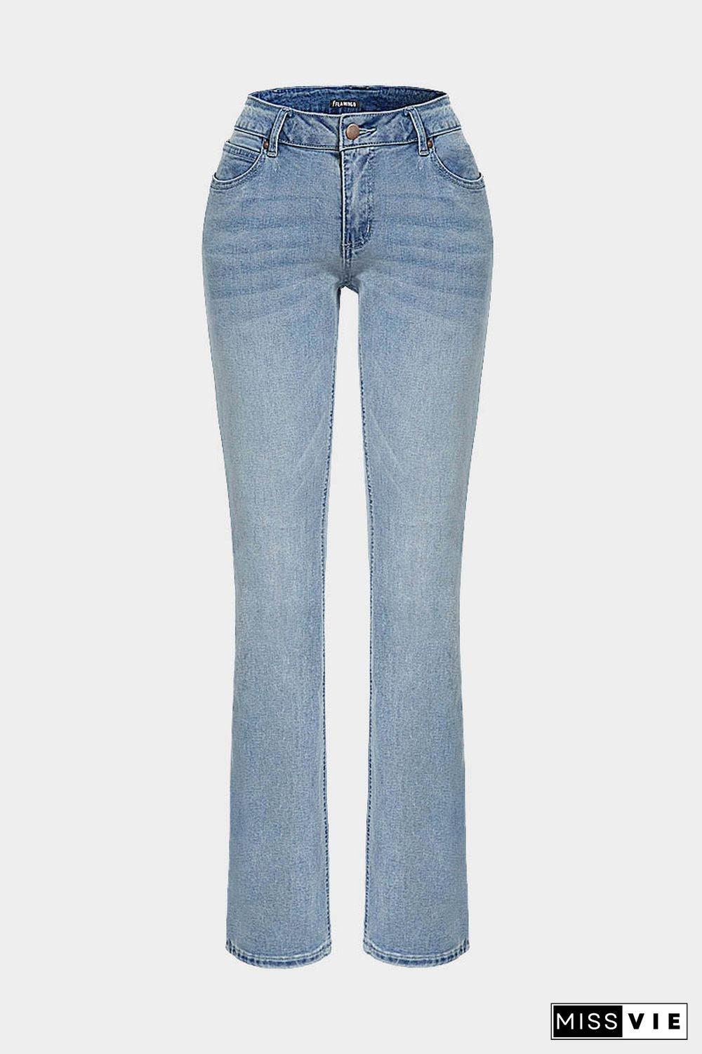 Single Button Zip Fly Pocket Detail Bootcut Low Rise Jeans