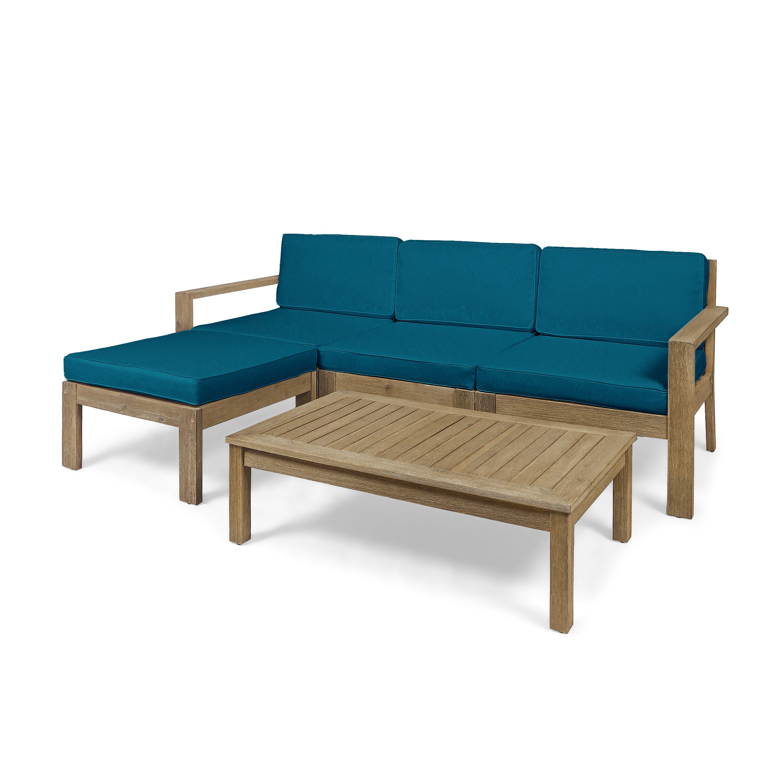 Makayla Ana Outdoor 3 Seater Acacia Wood Sofa Sectional with Cushions