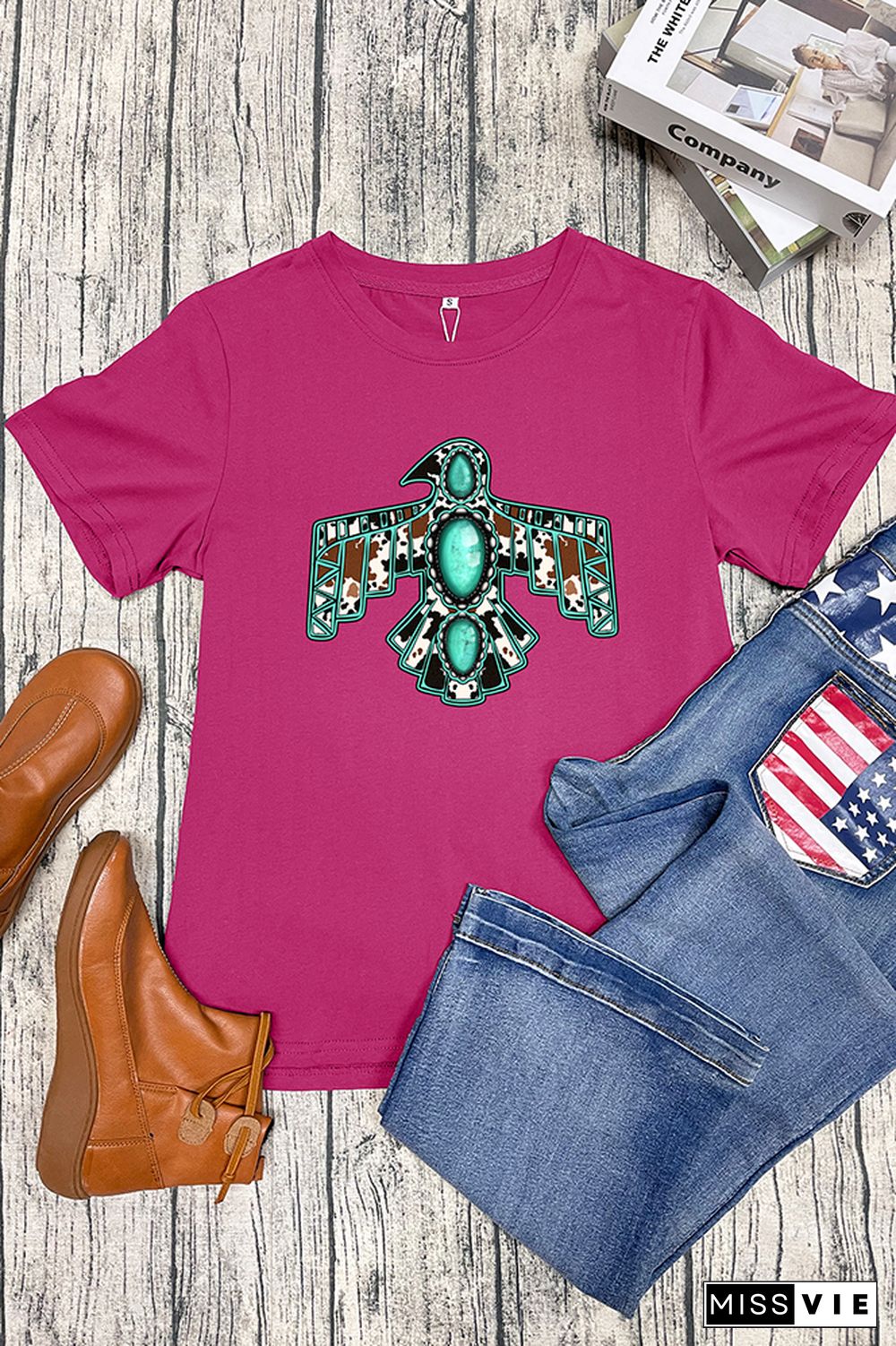 Cowhide Turquoise Thunderbird Graphic T-Shirt Wholesale