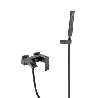 Tomfaucet Single-Handle Wall Mount Roman Tub Faucet with Hand Shower in Matte Black TFJ0016MB