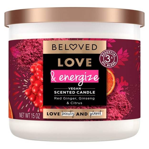 Beloved Love amp Energize Red Ginger Ginseng amp Citrus 3 wick Vegan Candle 15oz