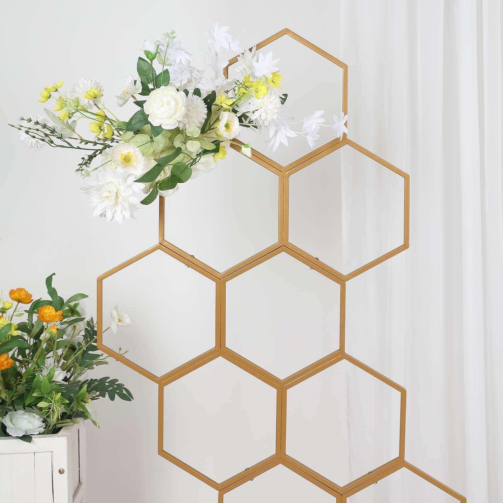 Gold Metal Honeycomb Floor Standing Balloon Display Arch, Wedding Flower Frame Backdrop Stand 6ft