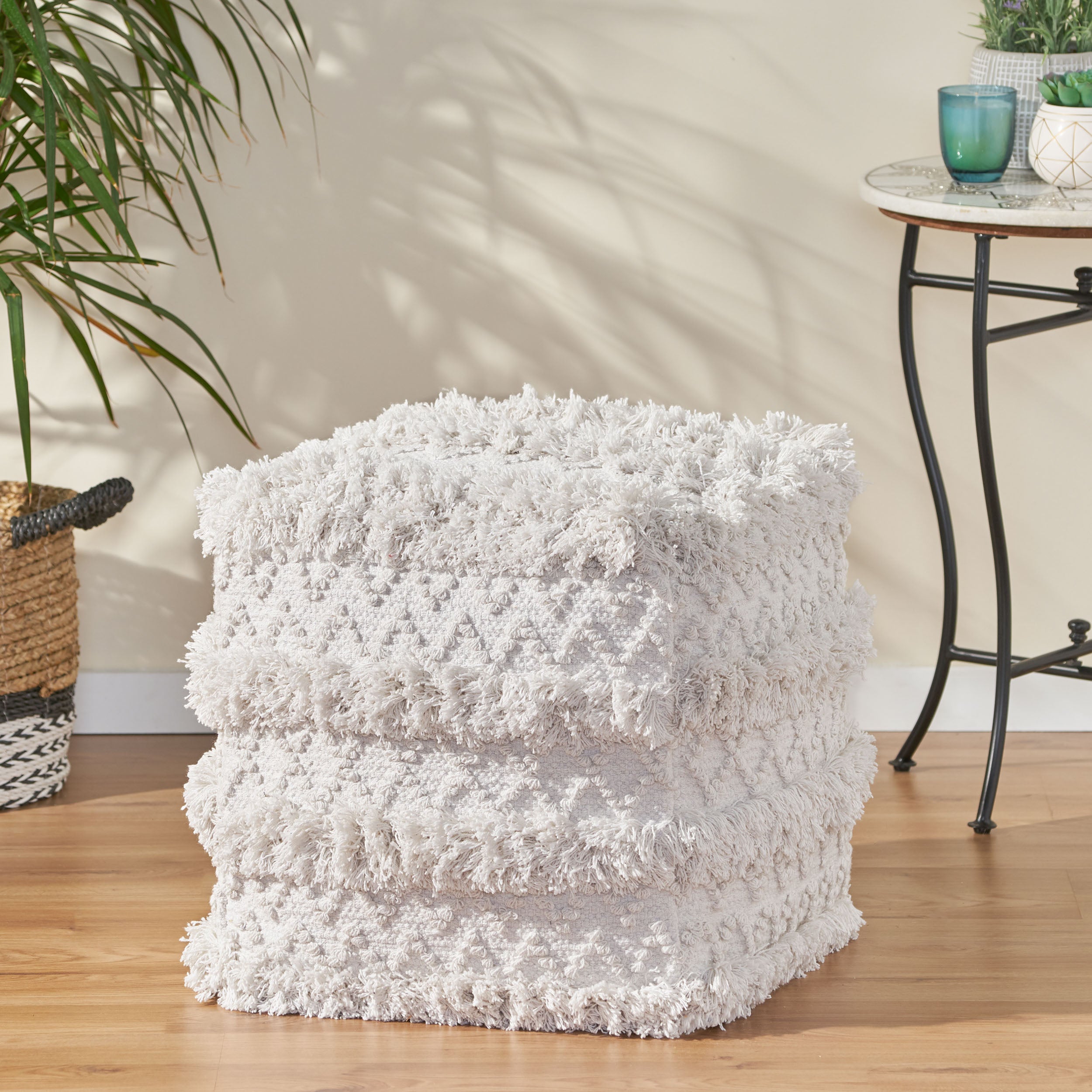 Averykate Boho Fabric Cube Pouf