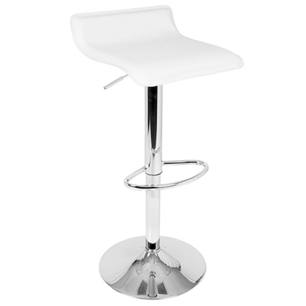 Lumisource Ale Contemporary Adjustable Barstool in White PU Leather - Set of 2 - 16