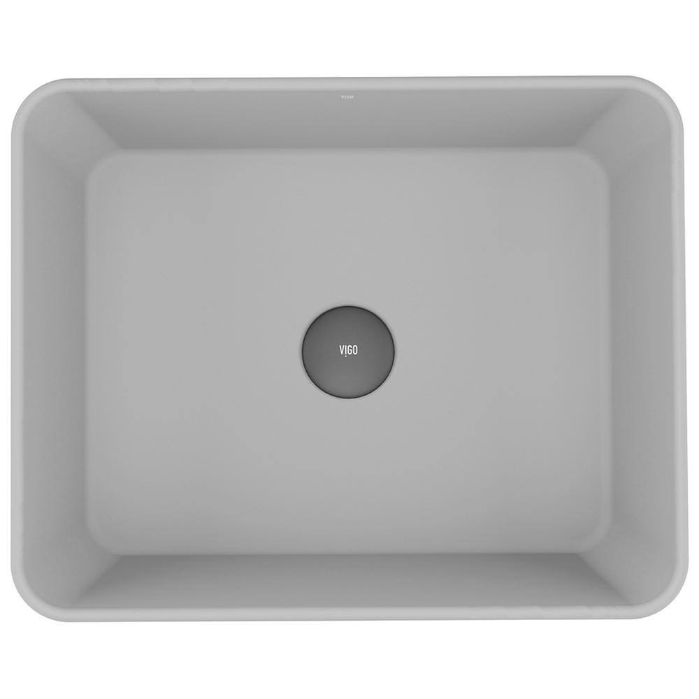 VIGO Cast Stone Zinnia Concrete Rectangular Vessel Bathroom Sink in Ash Gray VG04052