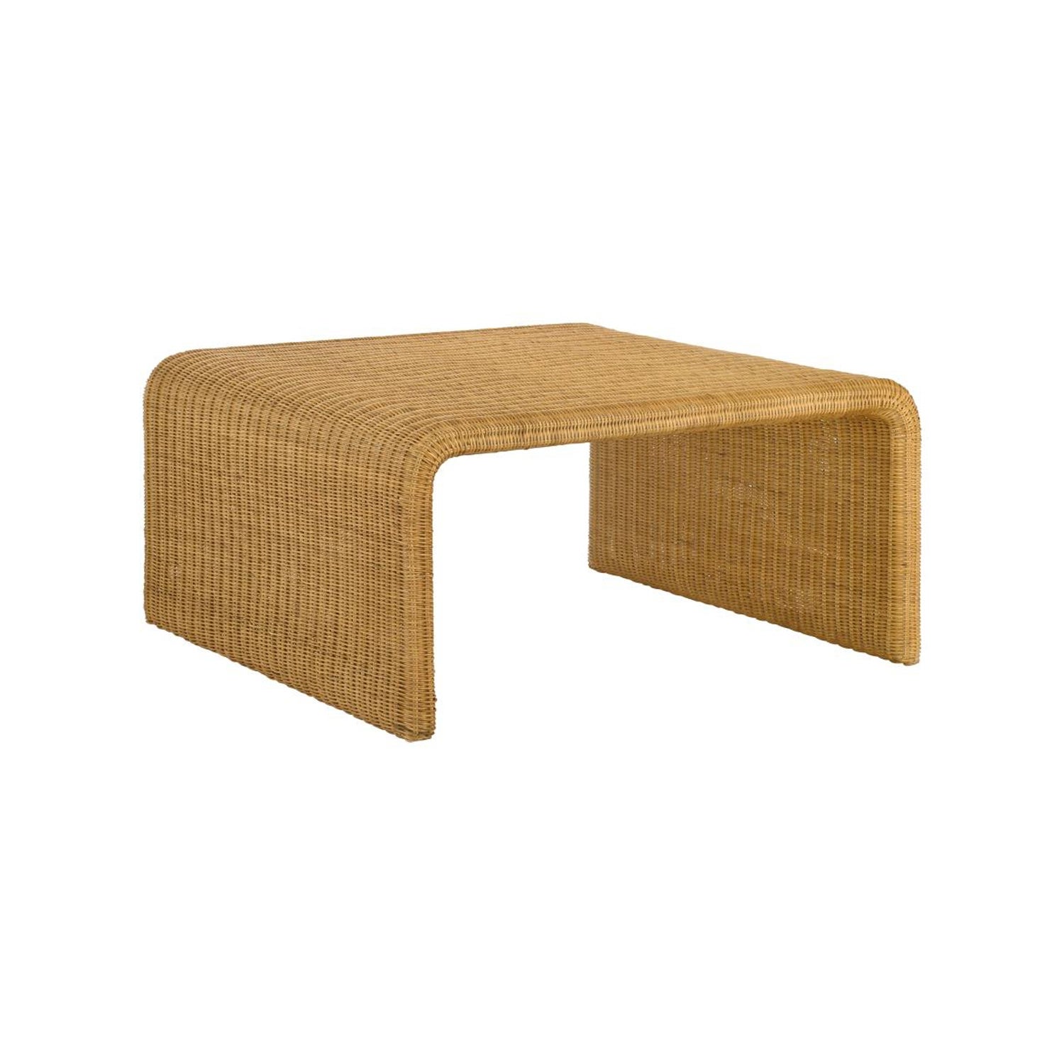 Square Rattan Coffee Table with Rounded Waterfall Edges in Natural