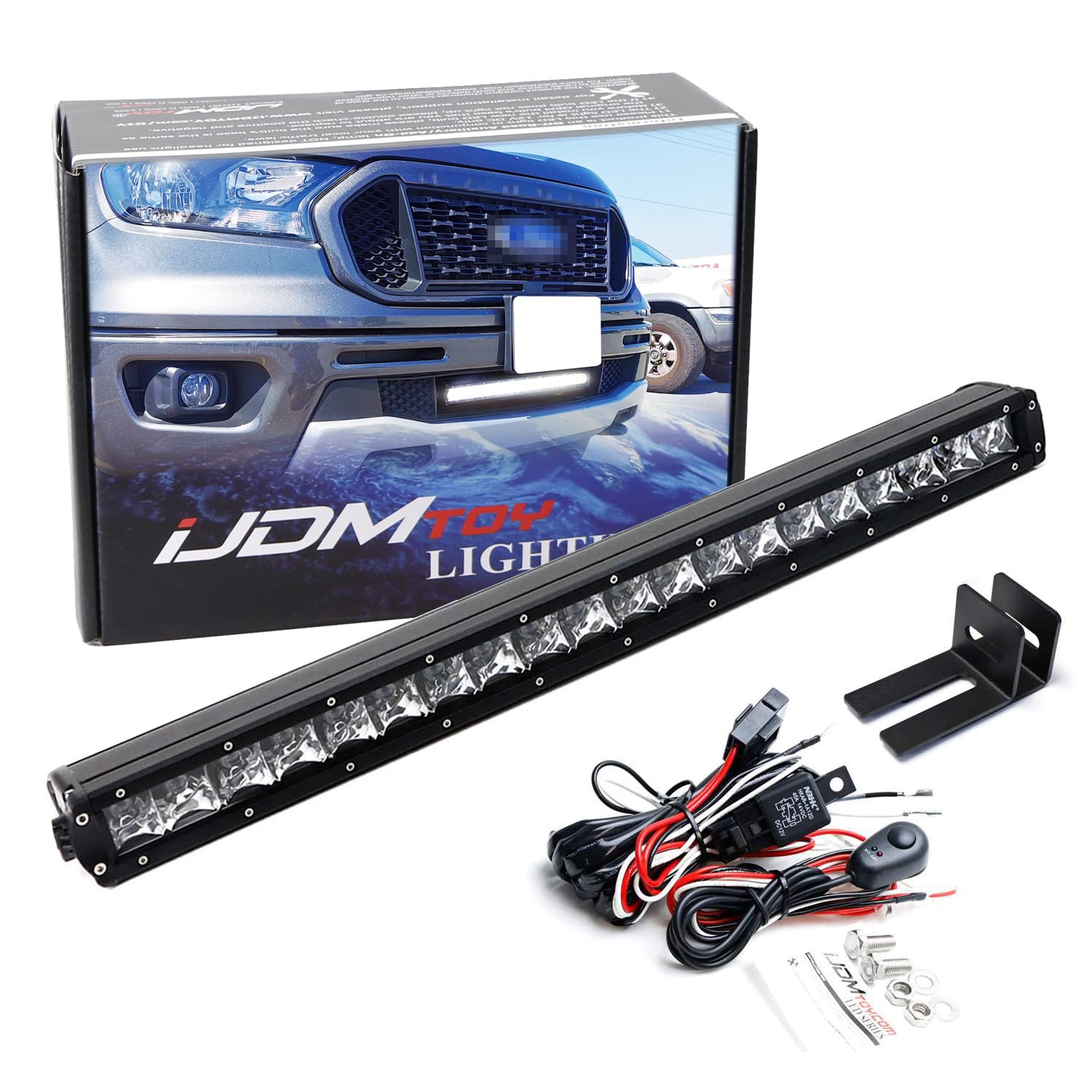 iJDMTOY Lower Grille Mount 20-Inch Single Row LED Light Bar Compatible With 2019-up Ford Ranger， Includes 100W CREE LED Lightbar， Lower Bumper Opening Mounting Brackets and On/Off Switch Wiring Kit